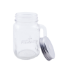 Klarglas-Mason-Jar mit Henkel und losem Metalldeckel.