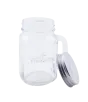 Klarglas-Mason-Jar mit Henkel und losem Metalldeckel.