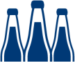 Symbolgrafik von drei nebeneinanderstehenden Flaschen in Blau.
