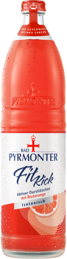 Eine Flaschenabbildung von Bad Pyrmonter Fit Kick Blutorange.