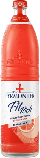 Eine Flaschenabbildung von Bad Pyrmonter Fit Kick Blutorange.