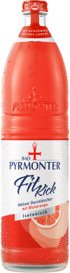 Eine Flaschenabbildung von Bad Pyrmonter Fit Kick Blutorange.