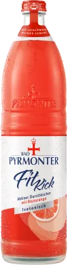 Eine Flaschenabbildung von Bad Pyrmonter Fit Kick Blutorange.