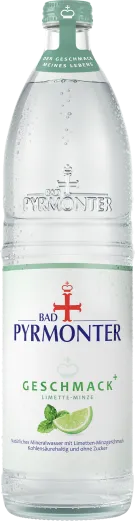 Eine Flaschenabbildung von Bad Pyrmonter Geschmack+ Limette-Minze.
