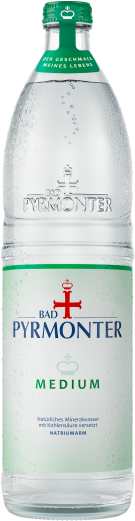 Eine Flaschenabbildung von Bad Pyrmonter Mineralwasser Medium Glas.