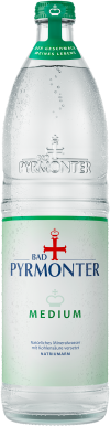 Eine Flaschenabbildung von Bad Pyrmonter Mineralwasser Medium Glas.