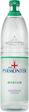 Eine Flaschenabbildung von Bad Pyrmonter Mineralwasser Medium Glas.