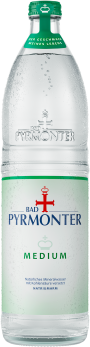 Eine Flaschenabbildung von Bad Pyrmonter Mineralwasser Medium Glas.