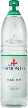 Eine Flaschenabbildung von Bad Pyrmonter Mineralwasser Medium Glas.
