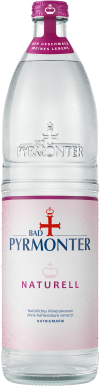 Eine Flaschenabbildung von Bad Pyrmonter Mineralwasser Naturell Glas.