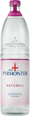 Eine Flaschenabbildung von Bad Pyrmonter Mineralwasser Naturell Glas.