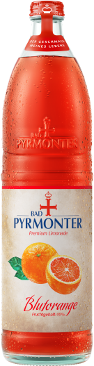 Eine Flaschenabbildung von Bad Pyrmonter Premium Limonade Blutorange.