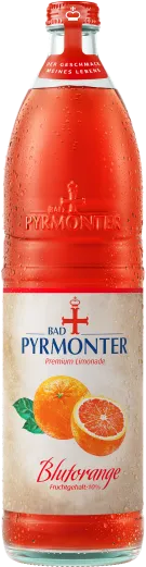 Eine Flaschenabbildung von Bad Pyrmonter Premium Limonade Blutorange.