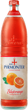 Eine Flaschenabbildung von Bad Pyrmonter Premium Limonade Blutorange.