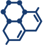Symbol mit chemischer Struktur aus Hexagonen – steht für Wissenschaft, Qualität und Forschung.