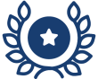 Blaues Siegel-Symbol mit Stern und Lorbeerkranz.