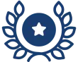 Blaues Siegel-Symbol mit Stern und Lorbeerkranz.